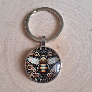 Bee Blessed Glass Cabochon Keychain | Boho Cottagecore Charm